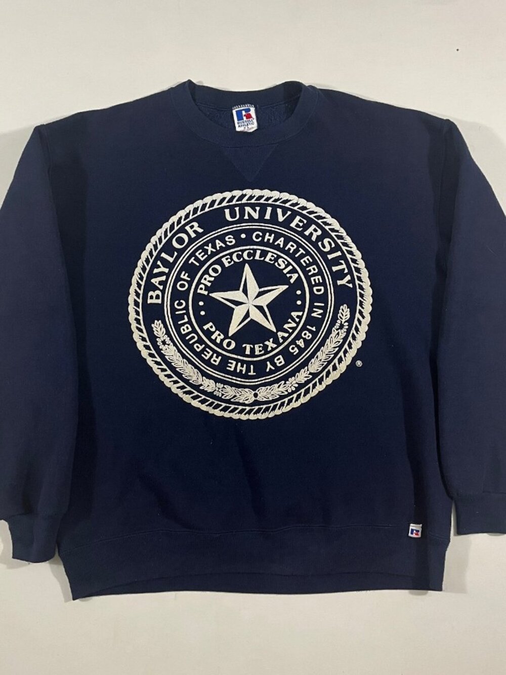 Vintage 90s Russell Athletic Baylor University Seal Navy Crewneck Sweatshirt XL